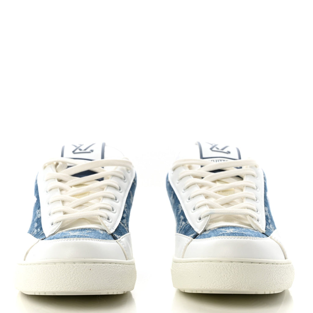 Calfskin Monogram Denim Womens Charlie Sneakers 40 White Blue