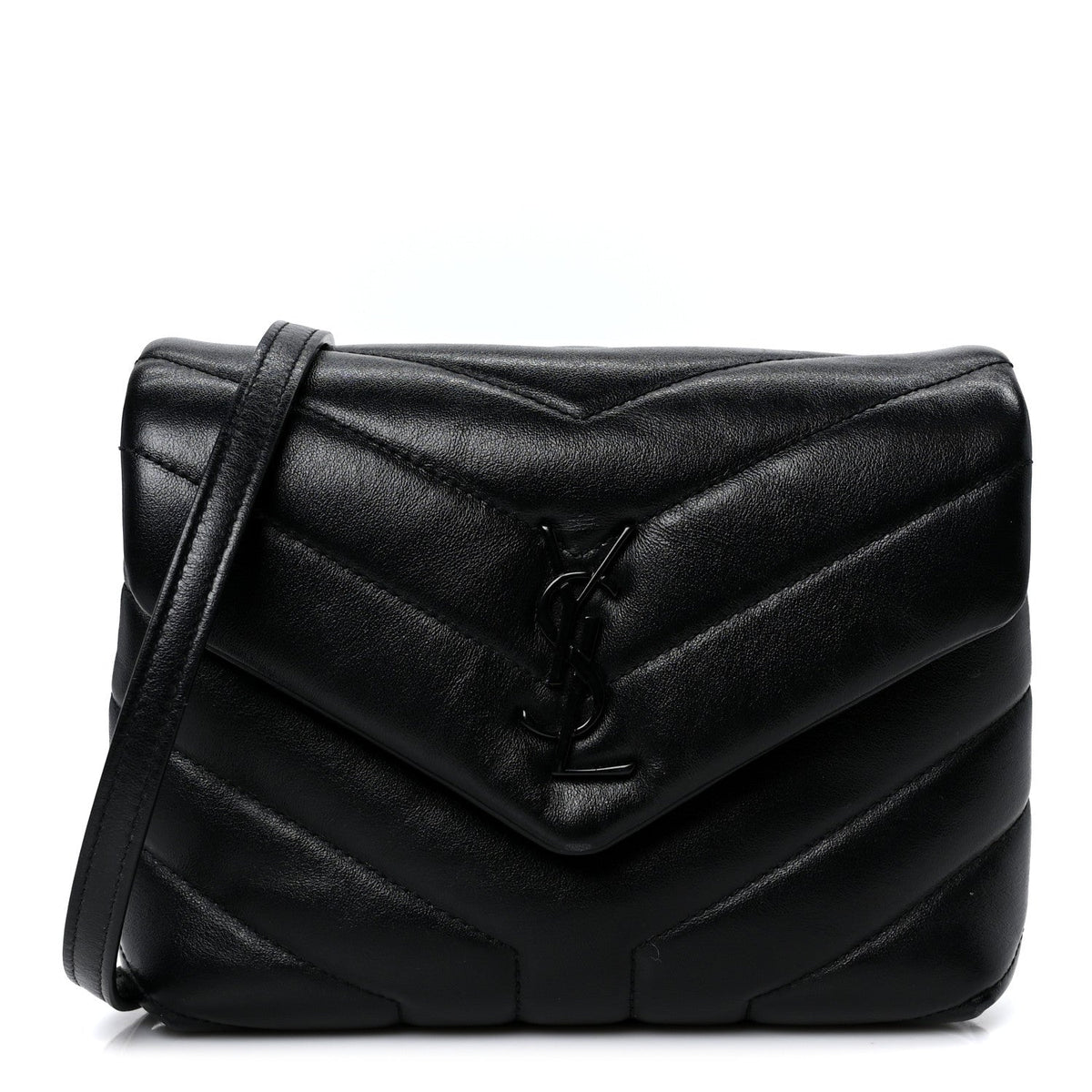 Calfskin Y Quilted Monogram Monochrome Toy Loulou Crossbody Bag Black