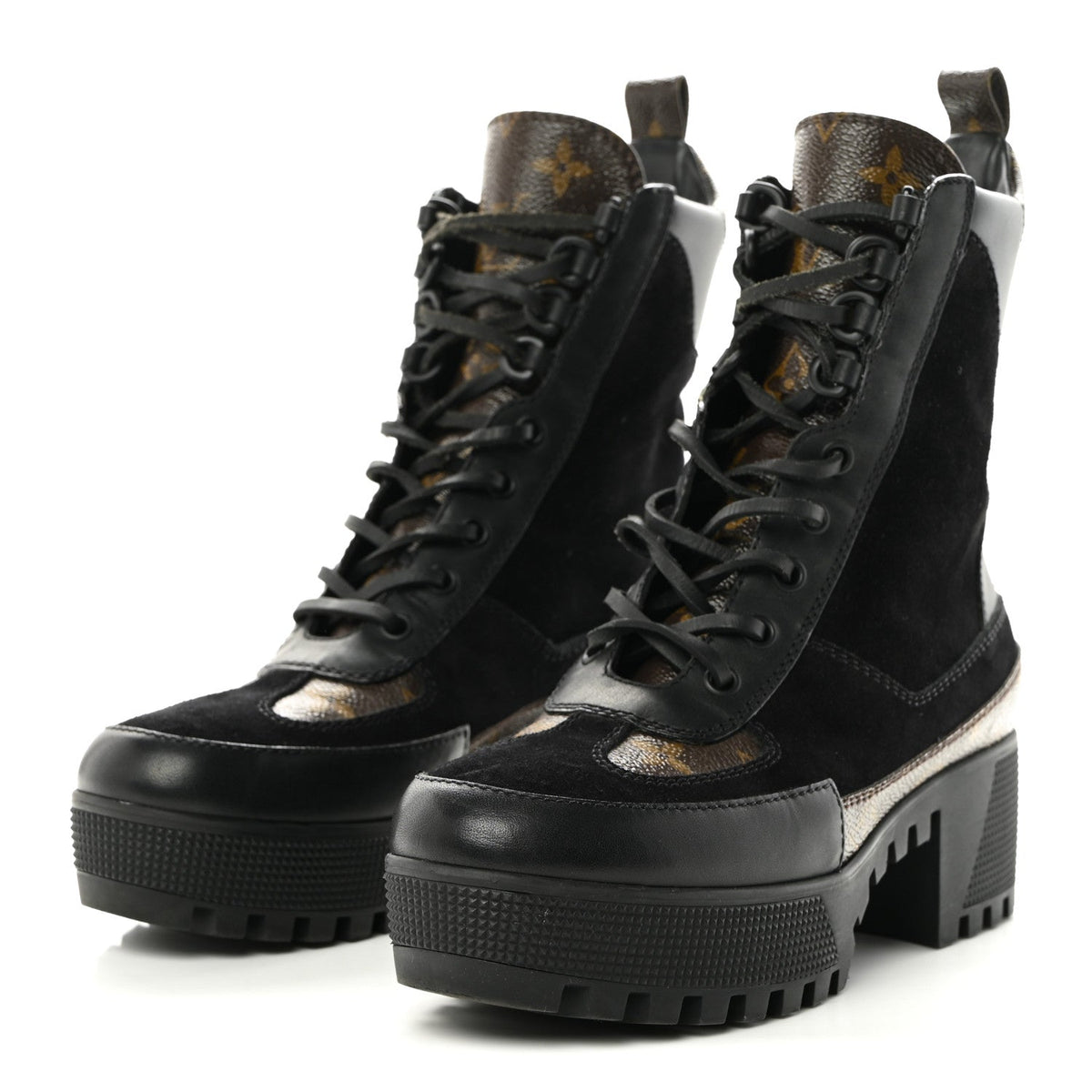 Suede Calfskin Monogram Laureate Platform Desert Boots 36 Black