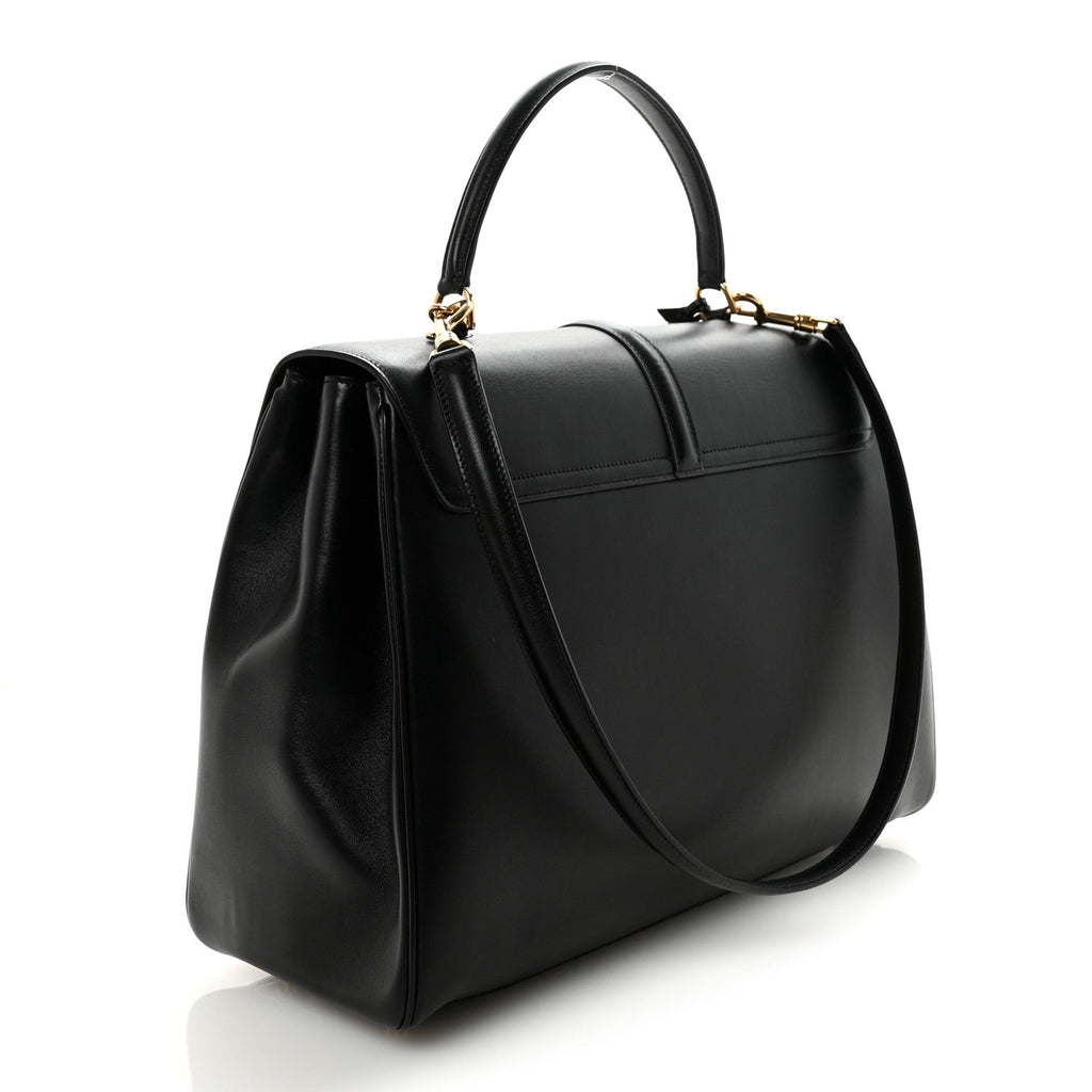 Satinated Calfskin Large 16 Top Handle Bag Black