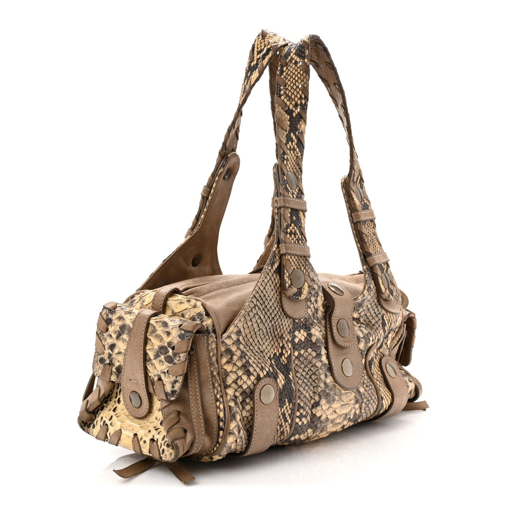 Snakeskin Calfskin Silverado Shoulder Bag Beige