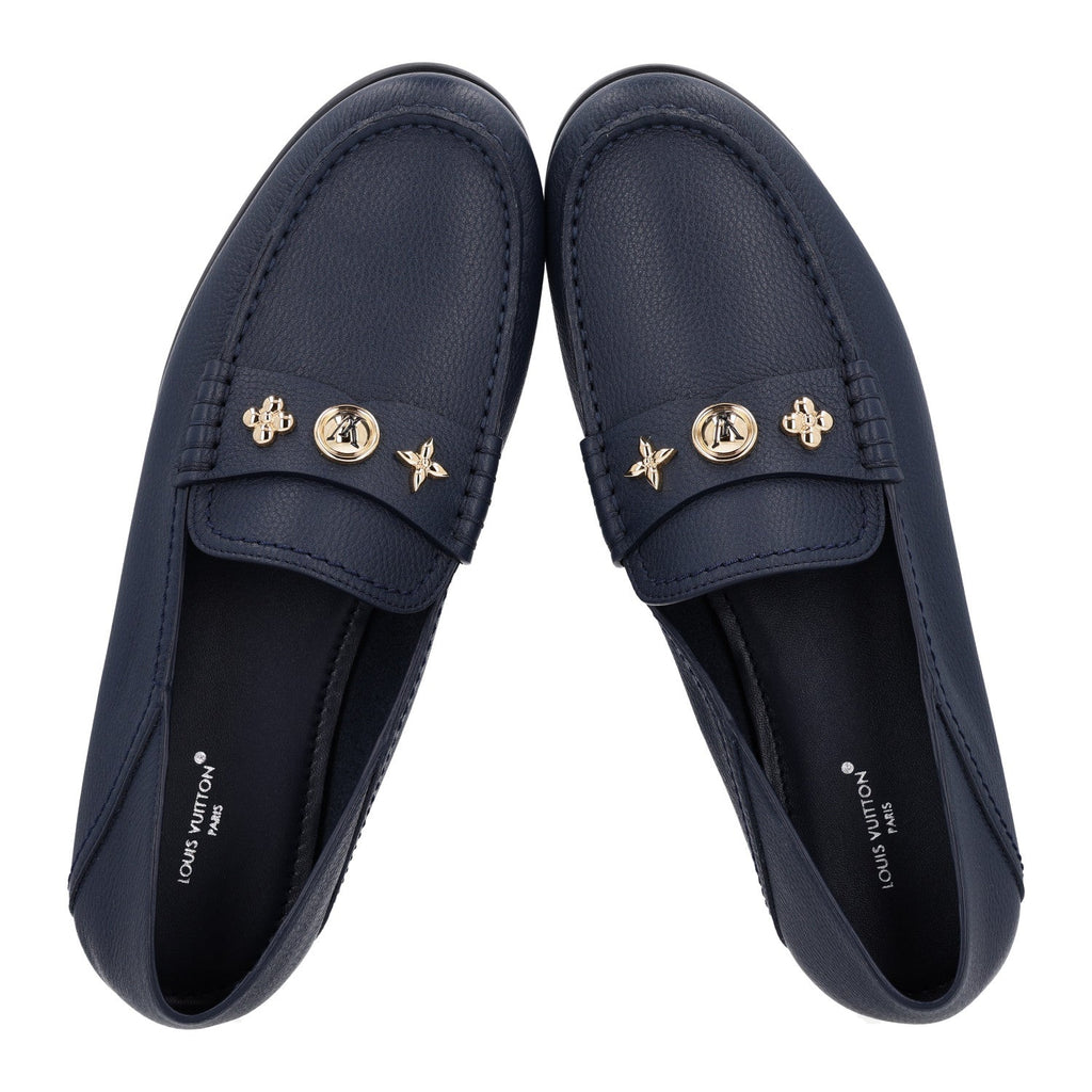 Grained Calfskin Ivy Loafers 40.5 Navy Blue