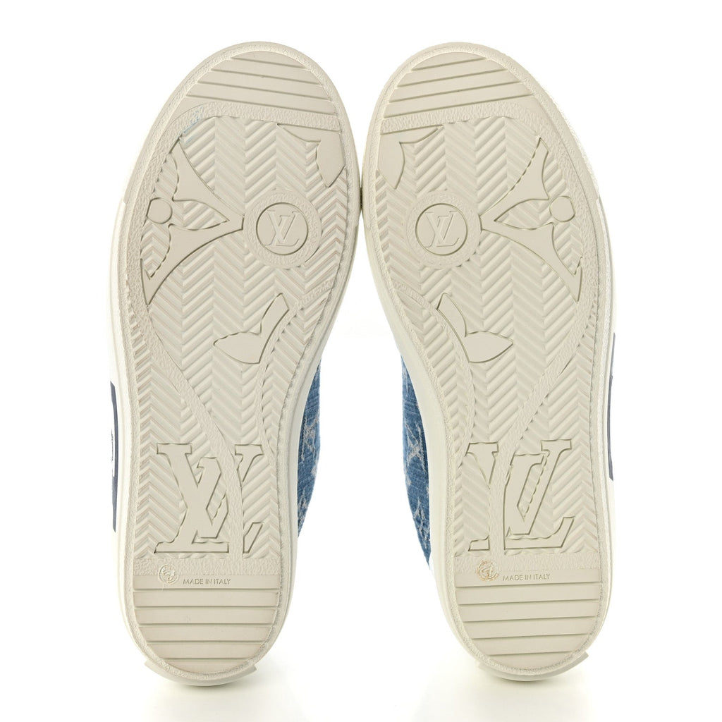 Calfskin Monogram Denim Womens Charlie Sneakers 40 White Blue