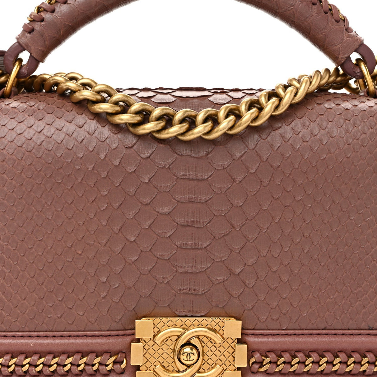 Snakeskin Calfskin Medium Chain Around Top Handle Boy Flap Mauve