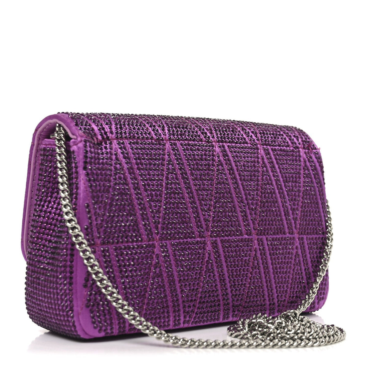 Satin Crystal Virtus Chain Clutch Purple