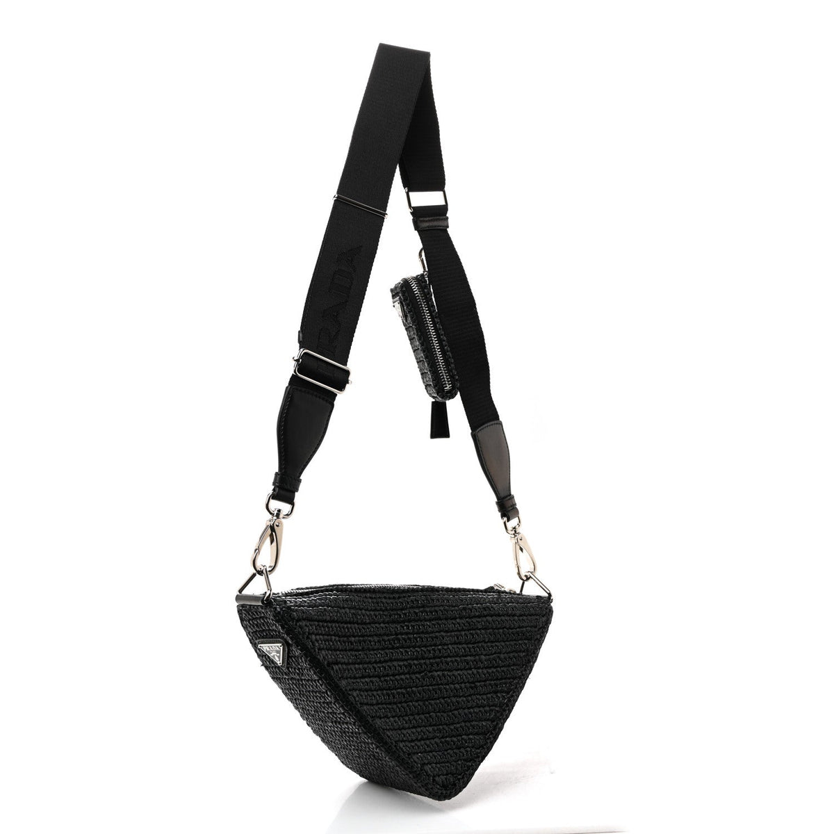 Yarn Raffia Effect Crochet Triangle Shoulder Bag Black