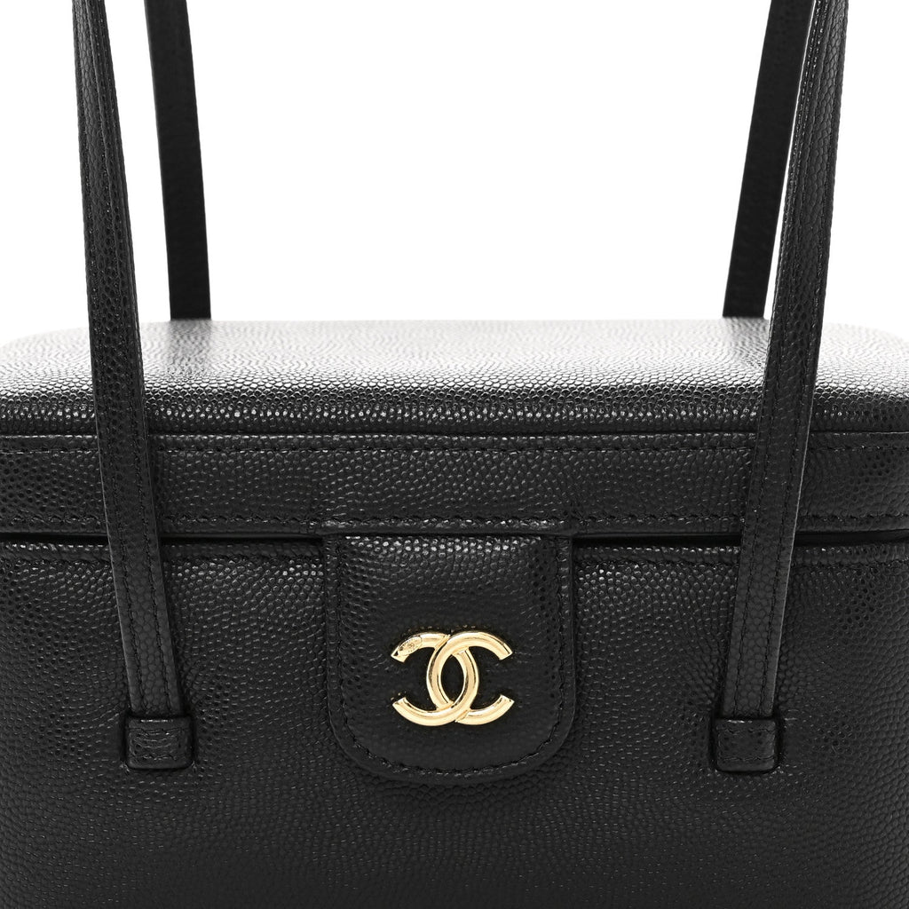 Shiny Caviar Preppy Coco Long Vanity With Strap Black