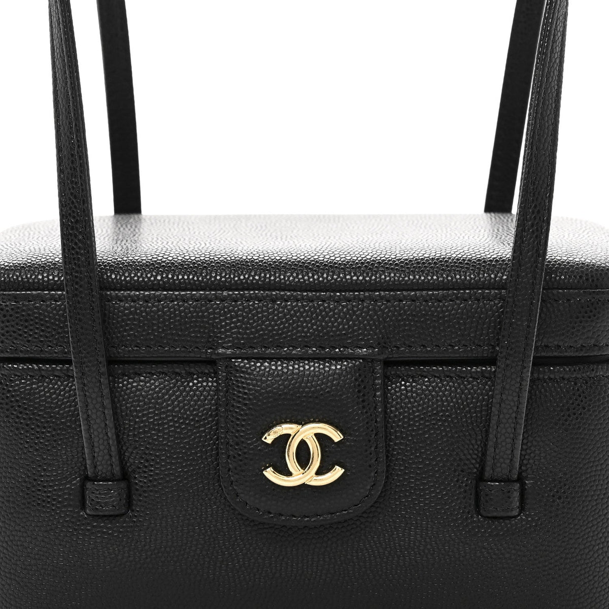 Shiny Caviar Preppy Coco Long Vanity With Strap Black