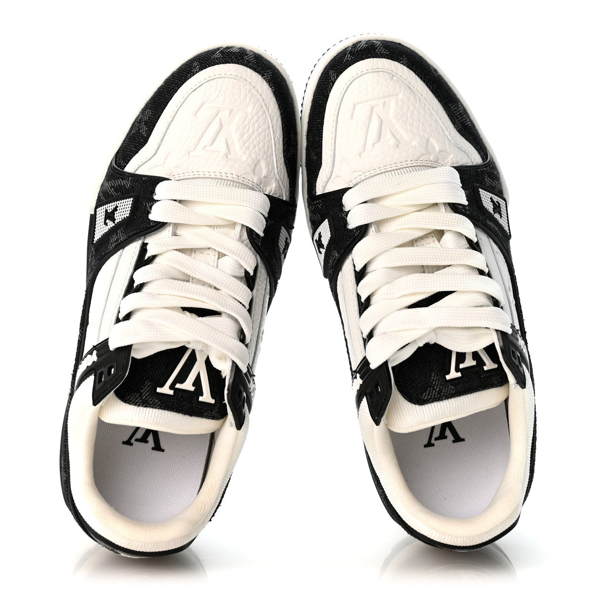 Calfskin Embossed Monogram Denim Womens LV Trainer Sneakers 35 Black