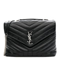 Calfskin Y Quilted Monogram Medium Loulou Chain Satchel Black