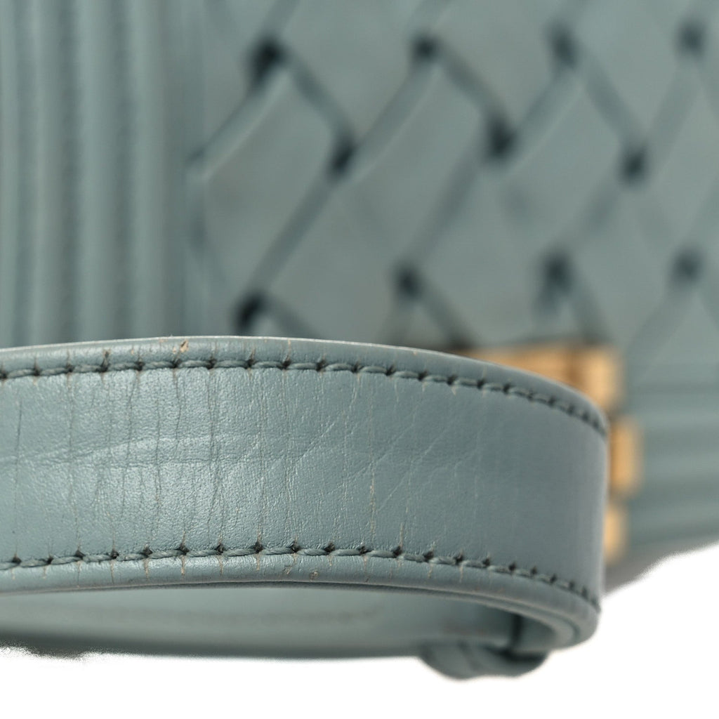Lambskin Woven Mini Chateau Boy Flap Light Blue