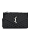 Grain De Poudre Matelasse Chevron Monogram Envelope Chain Wallet Black