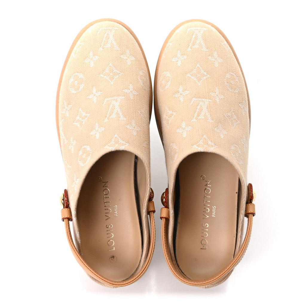 Monogram Denim Aspen Platform Clog Mules 41 Beige