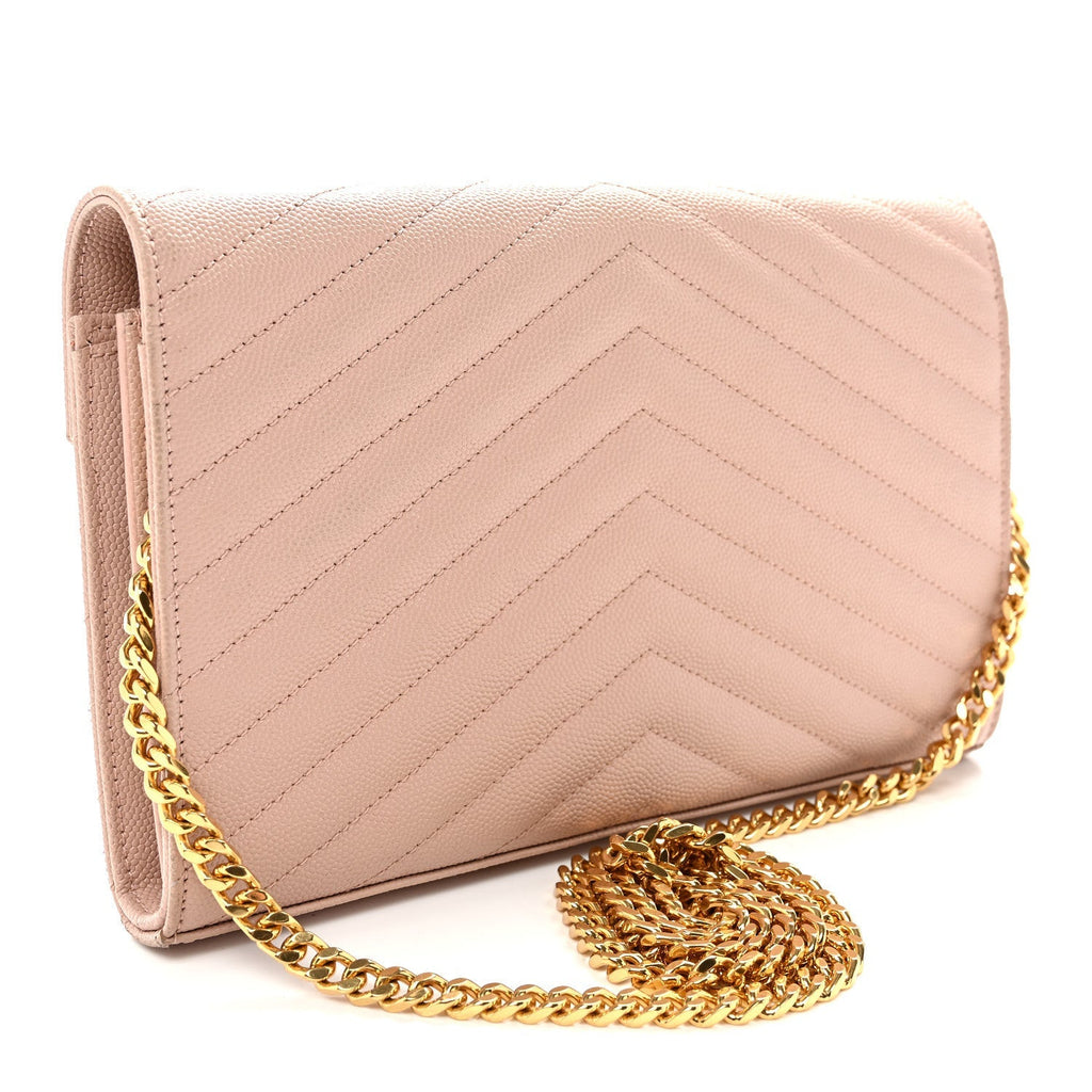 Grain De Poudre Matelasse Chevron Monogram Chain Wallet Pale Pink