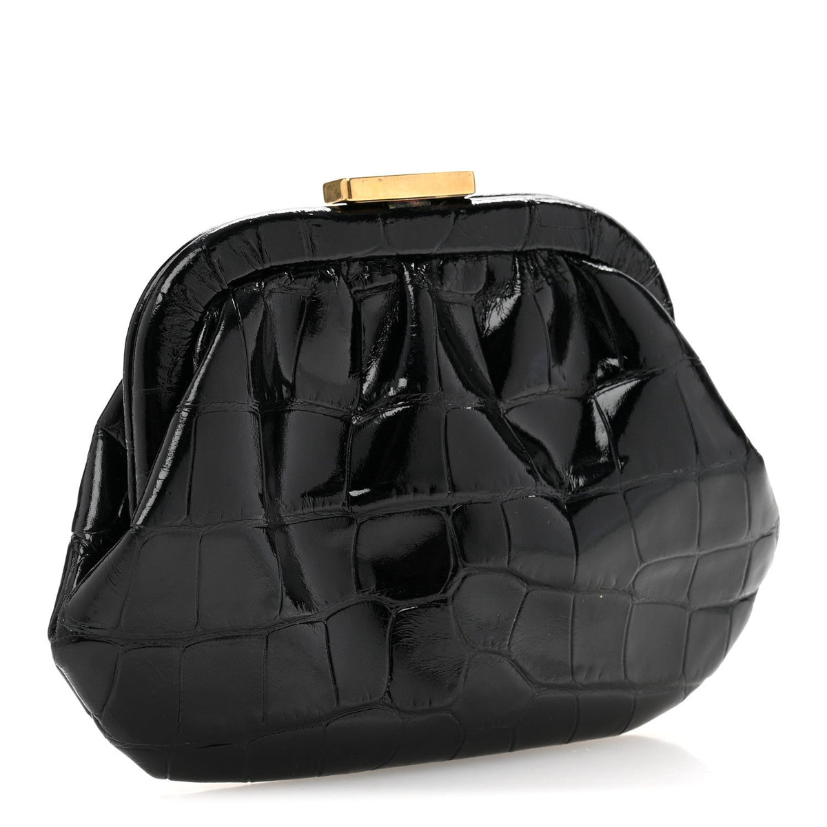 Shiny Supple Calfskin Logo Crocodile Embossed Cloud Coin Purse Black White
