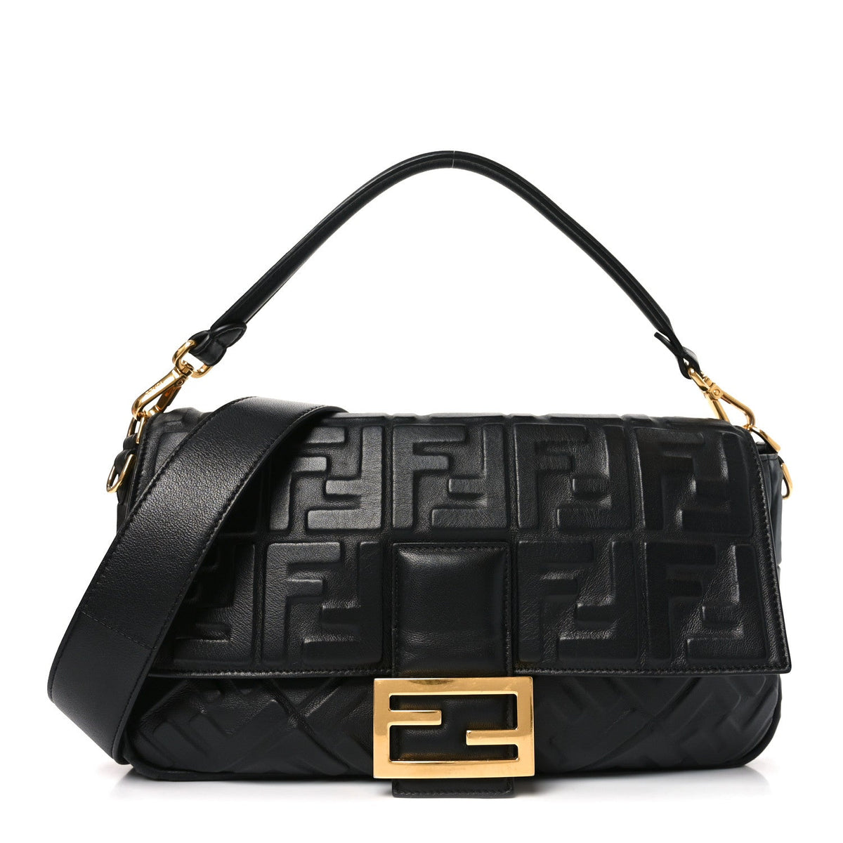 Nappa FF 1974 Embossed Large Baguette Black