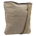 PRADA Jacquard Shoulder Bag Canvas Silver Beige Auth fm5453