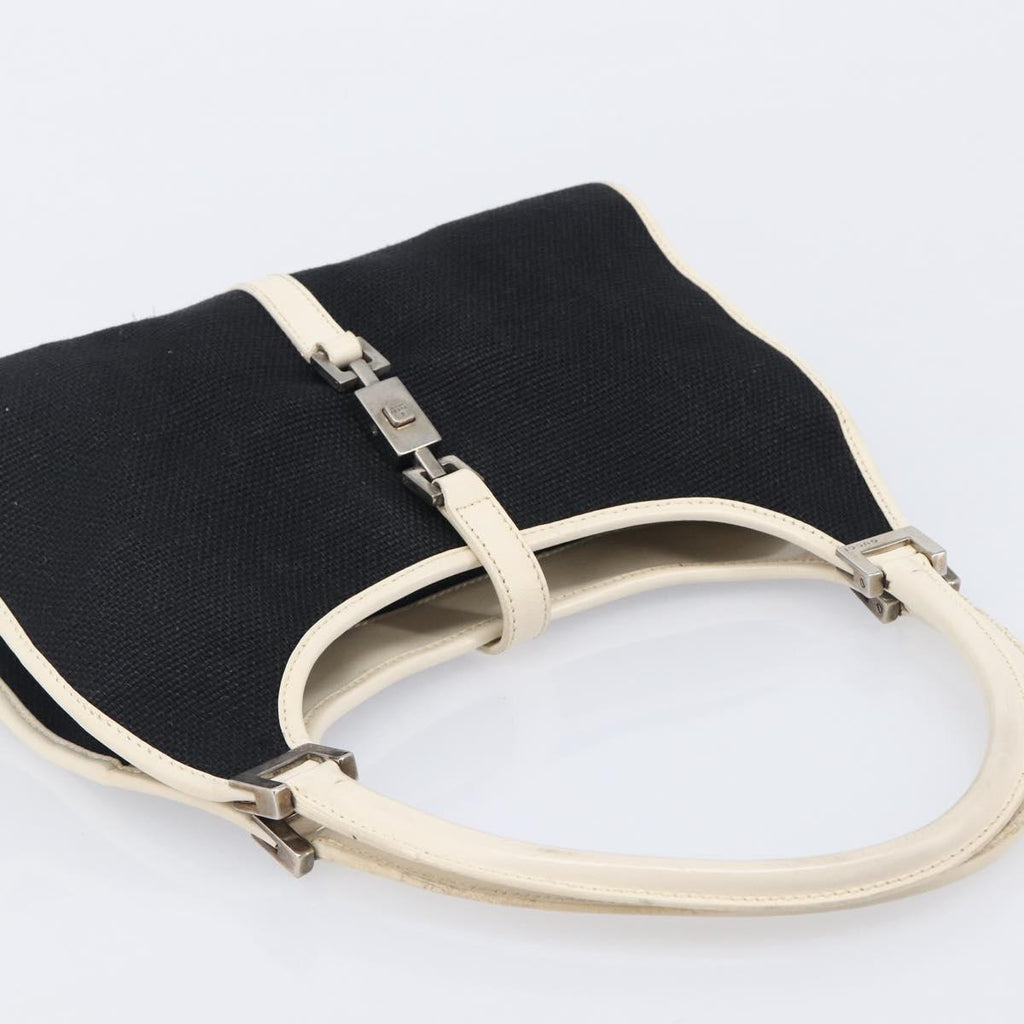 GUCCI Jackie Hand Bag Canvas Black Silver 002 1068 Auth fm5498