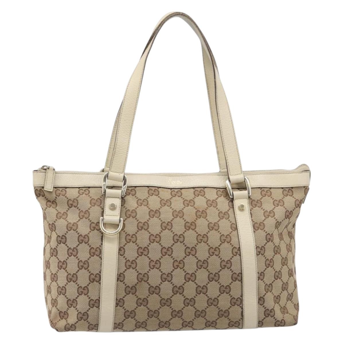 GUCCI GG Canvas Abbey Tote Bag Beige Gold 141470 Auth fm5503