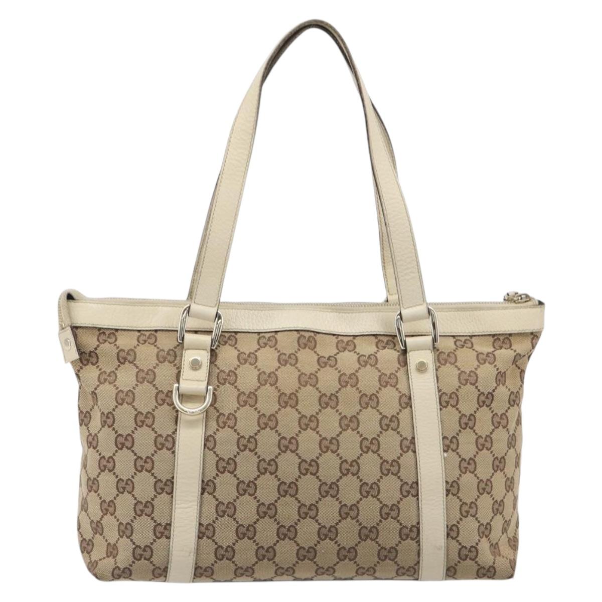 GUCCI GG Canvas Abbey Tote Bag Beige Gold 141470 Auth fm5503