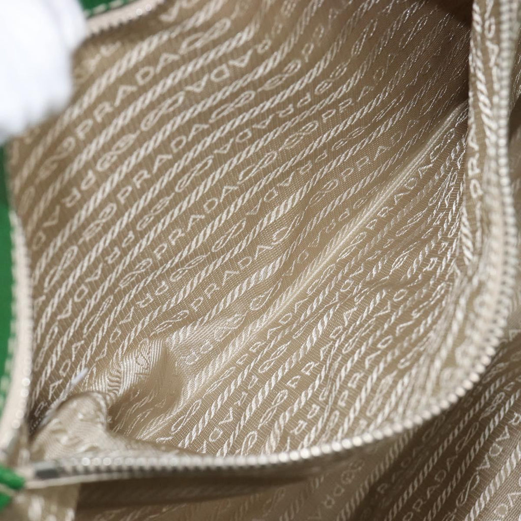 PRADA Tote Bag Canvas Beige Green Auth gh2350