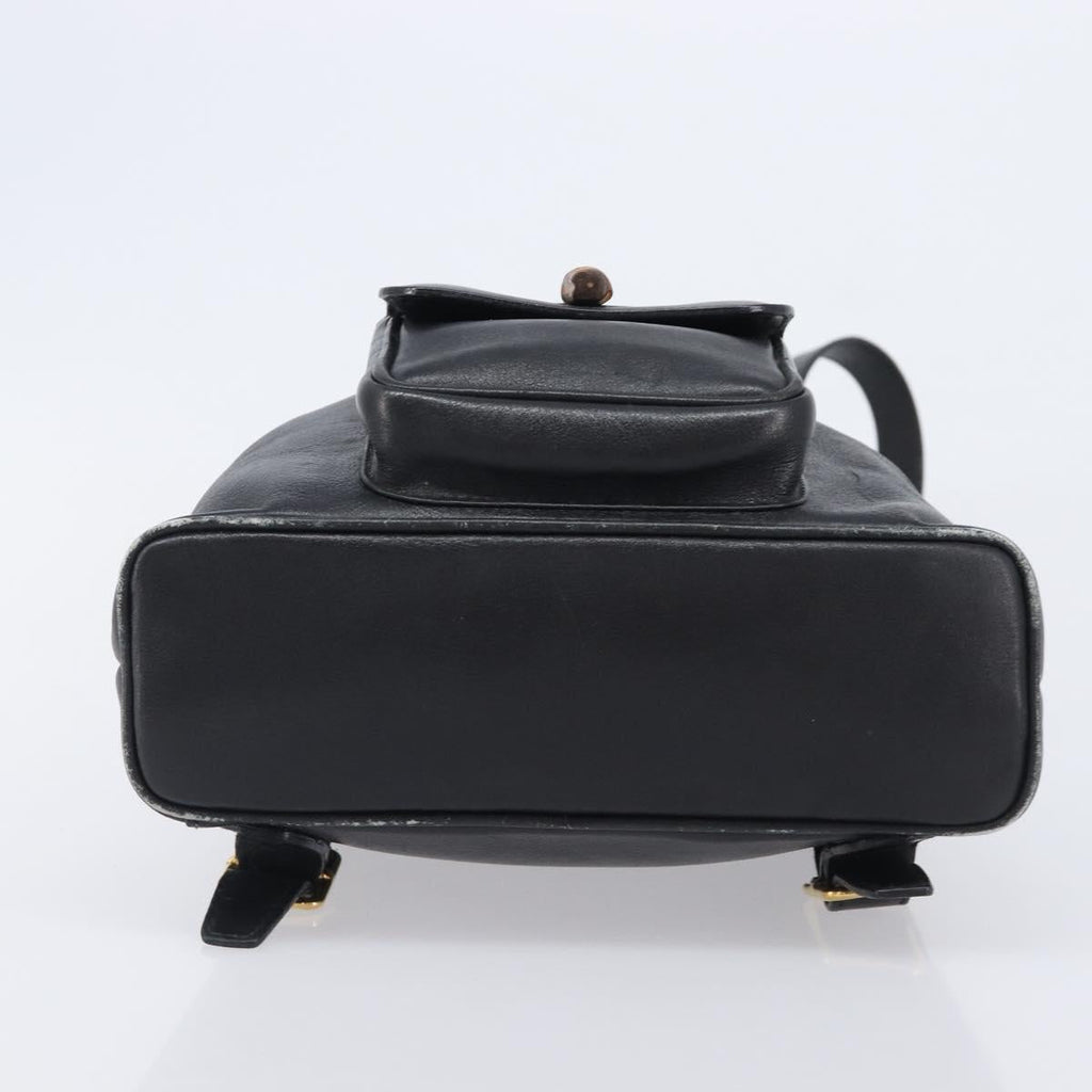 GUCCI Bamboo Backpack Leather Black Gold Tone 003 2034 0030 Auth gh2404