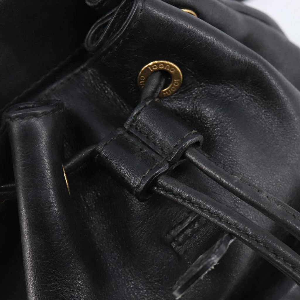 GUCCI Bamboo Backpack Leather Black Gold Tone 003 2034 0030 Auth gh2404