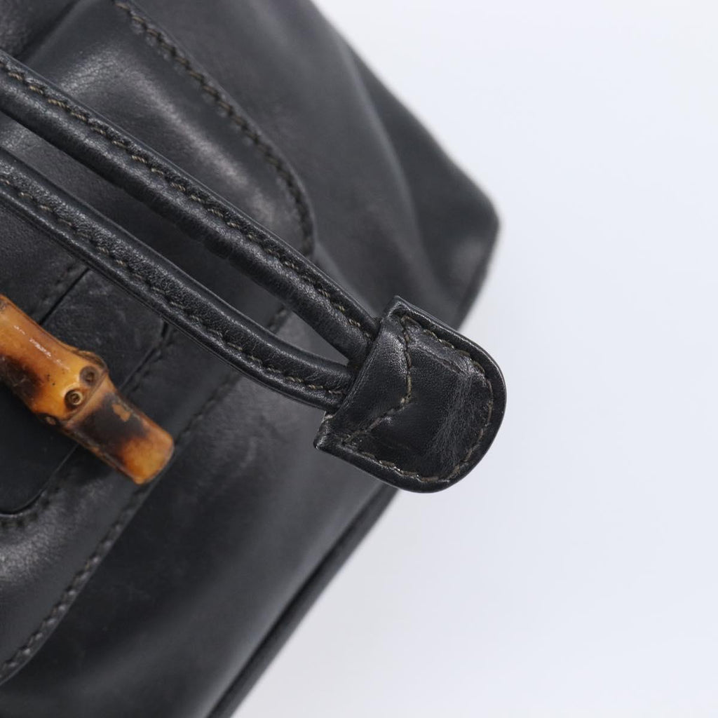 GUCCI Bamboo Backpack Leather Black Gold Tone 003 2034 0030 Auth gh2404