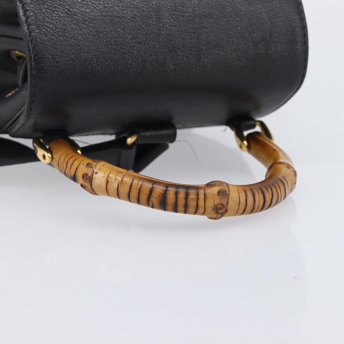GUCCI Bamboo Backpack Leather Black Gold Tone 003 2034 0030 Auth gh2404