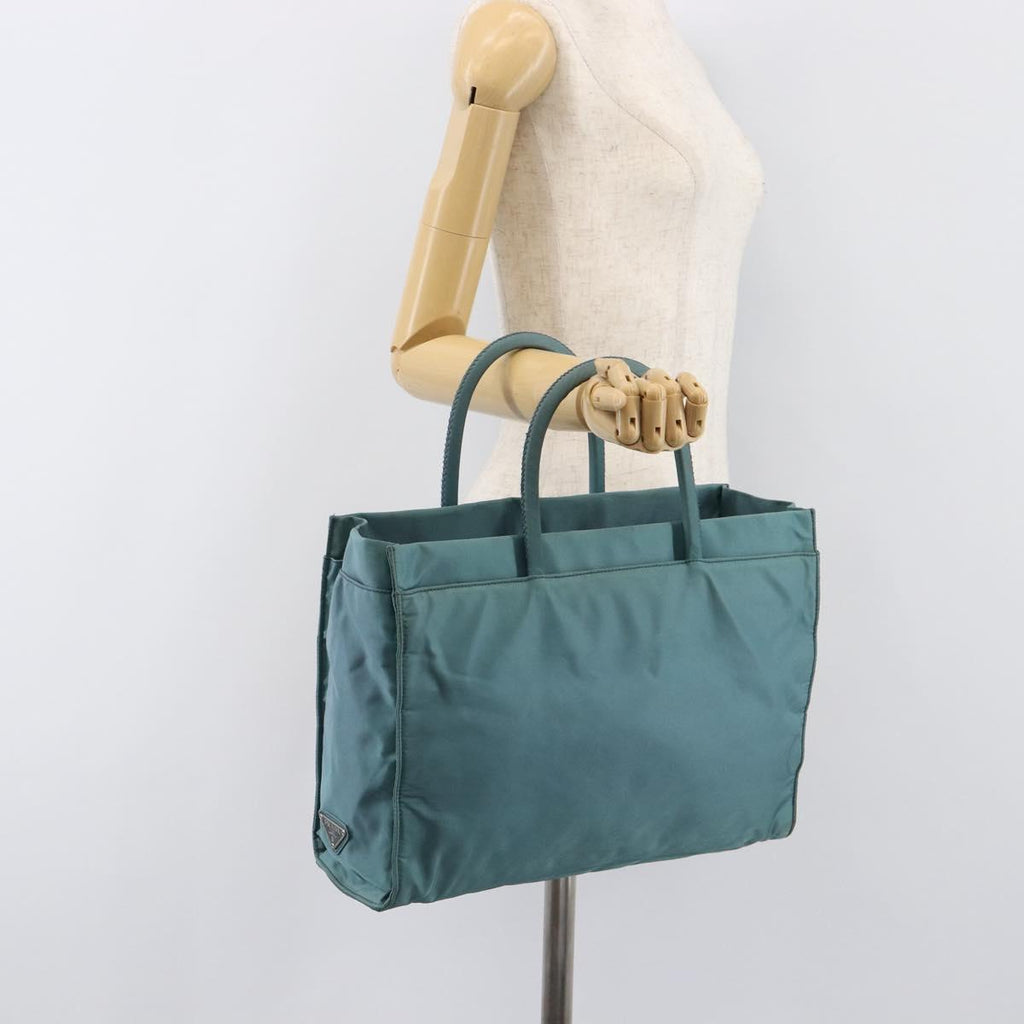 PRADA Hand Bag Nylon Green Silver Auth hk4017