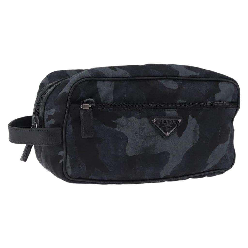 PRADA Clutch Bag Nylon Navy Silver Auth hk4058