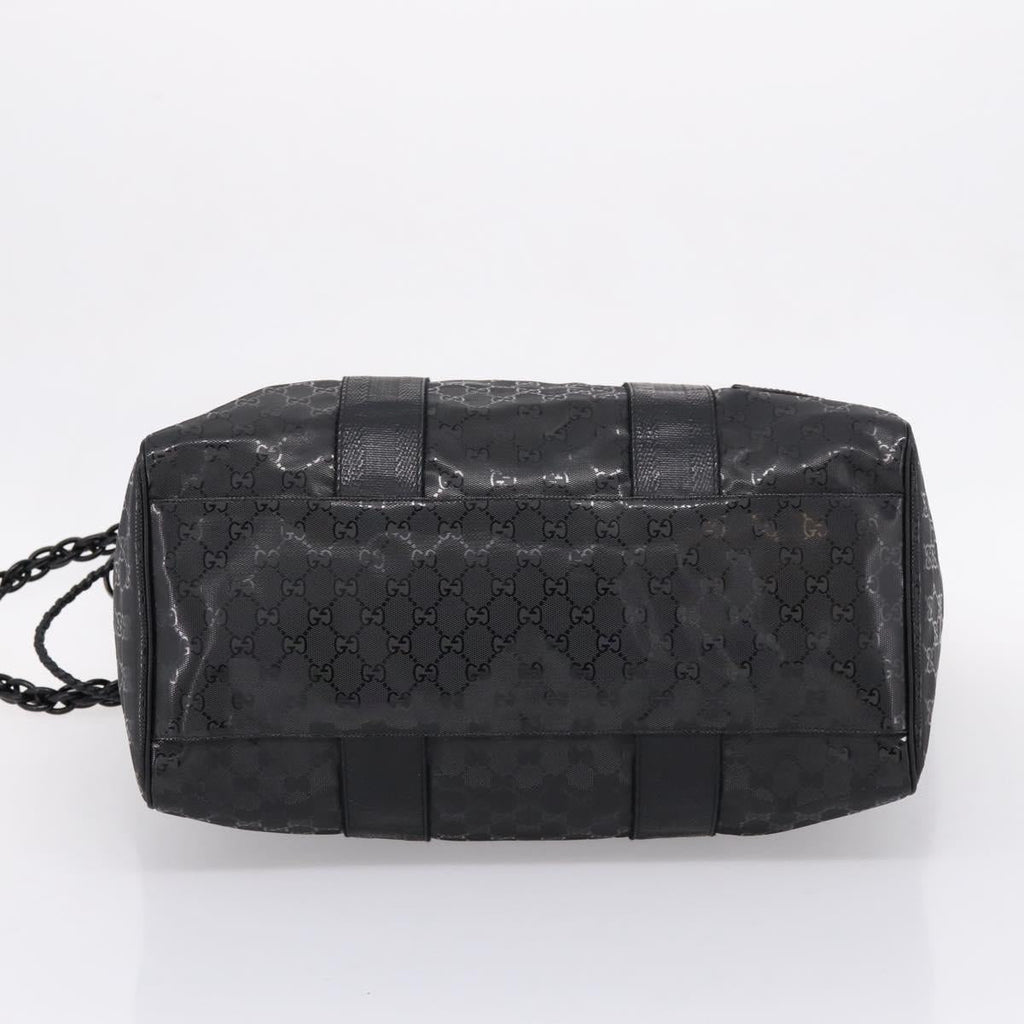 GUCCI GG Implementation Hand Bag PVC Leather Black Silver Auth hk4211A