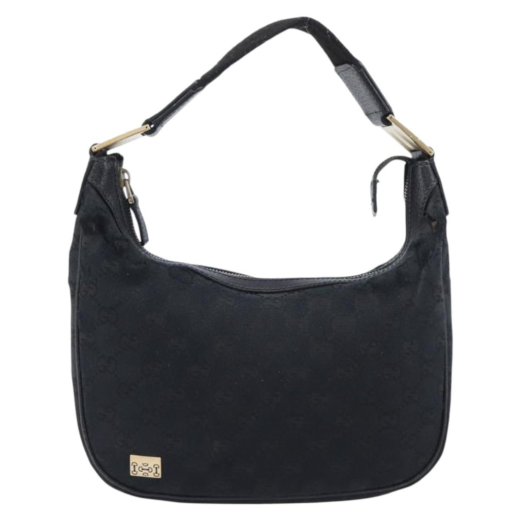 GUCCI GG Canvas Hand Bag Black Gold 145811 Auth hk4216