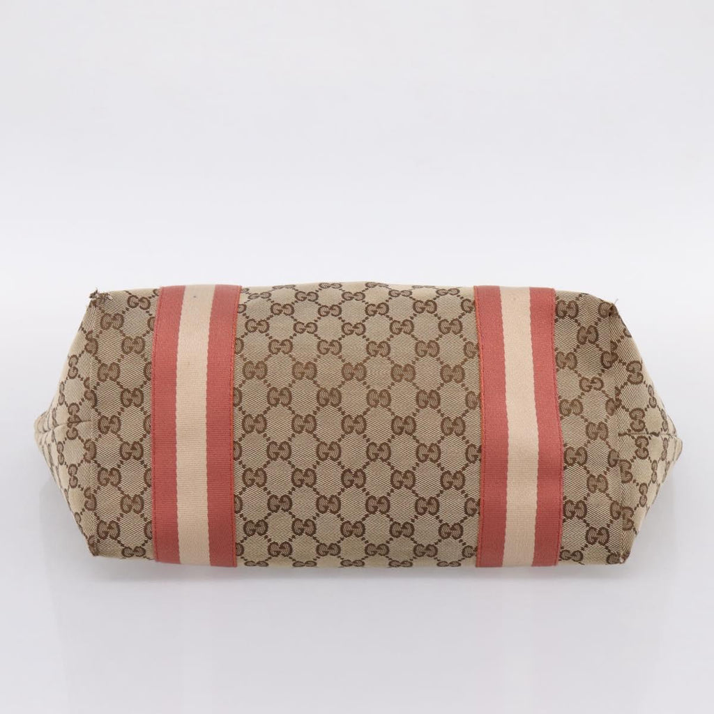 GUCCI GG Canvas Tote Bag Beige Gold 211976 Auth hk4219
