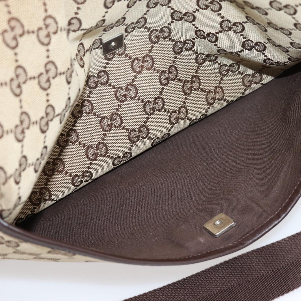 GUCCI GG Canvas Shoulder Bag Beige Silver 145857 Auth hk4220
