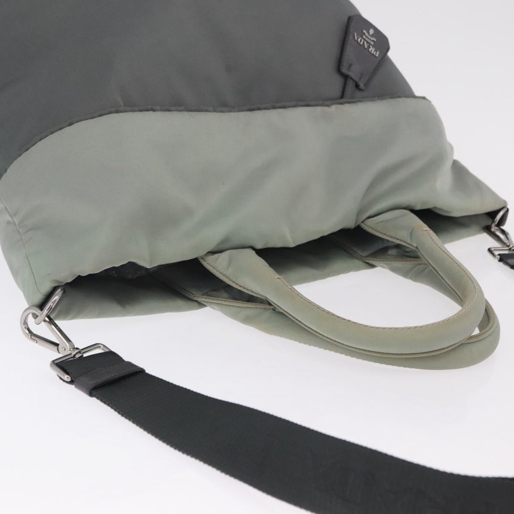 PRADA Reversible Hand Bag Nylon 2way Gray Silver Auth hk4227