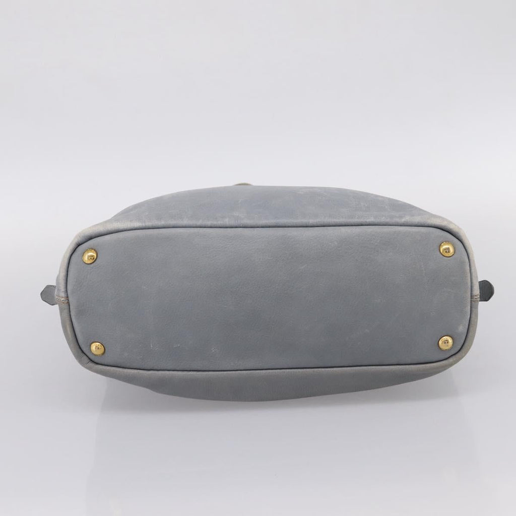 PRADA Tote Bag Leather Light Blue Gold Auth hk4228