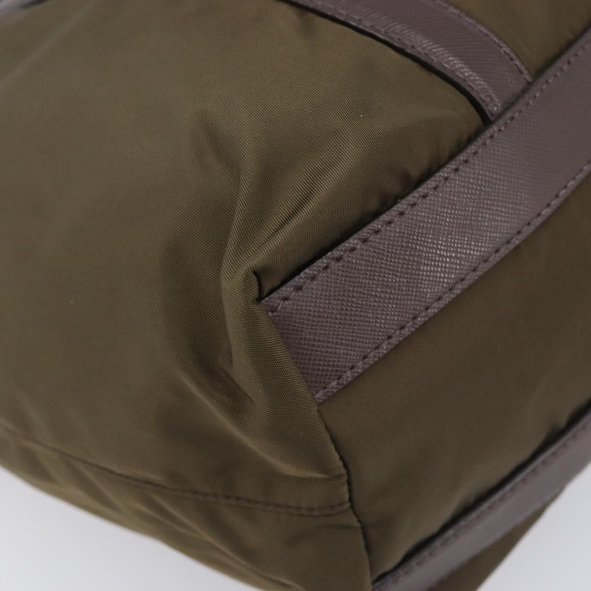 PRADA Tote Bag Nylon Green Gold Auth hk4229
