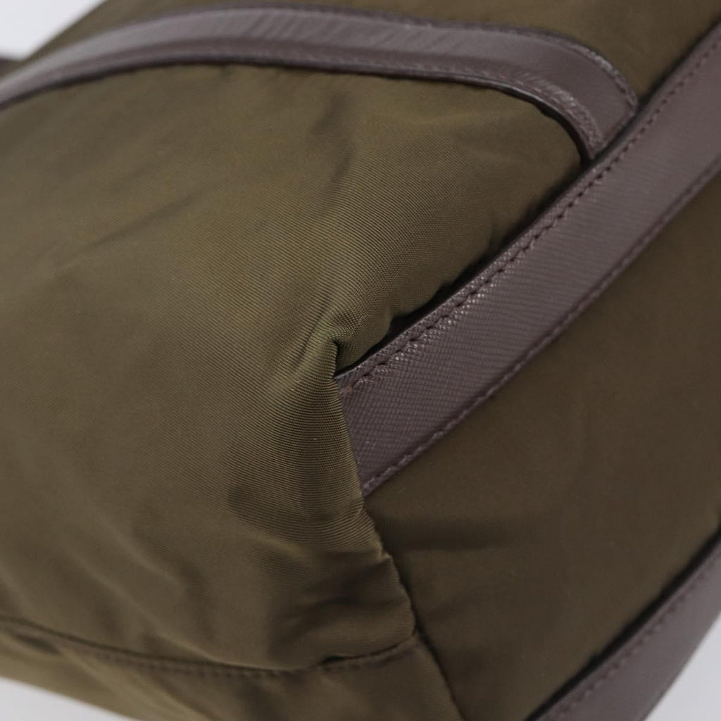 PRADA Tote Bag Nylon Green Gold Auth hk4229