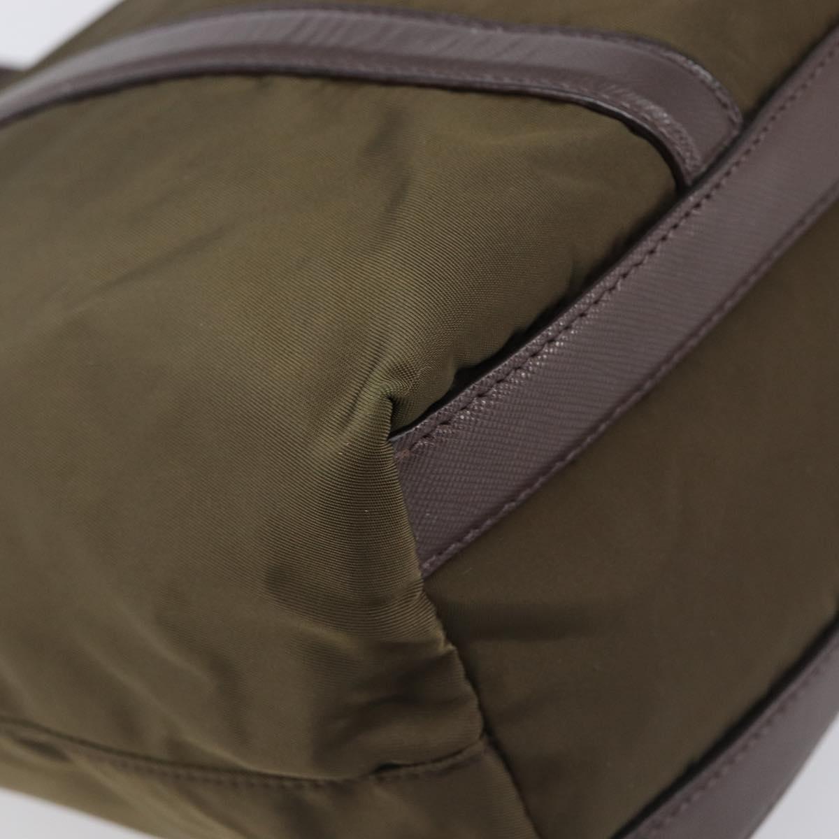 PRADA Tote Bag Nylon Green Gold Auth hk4229