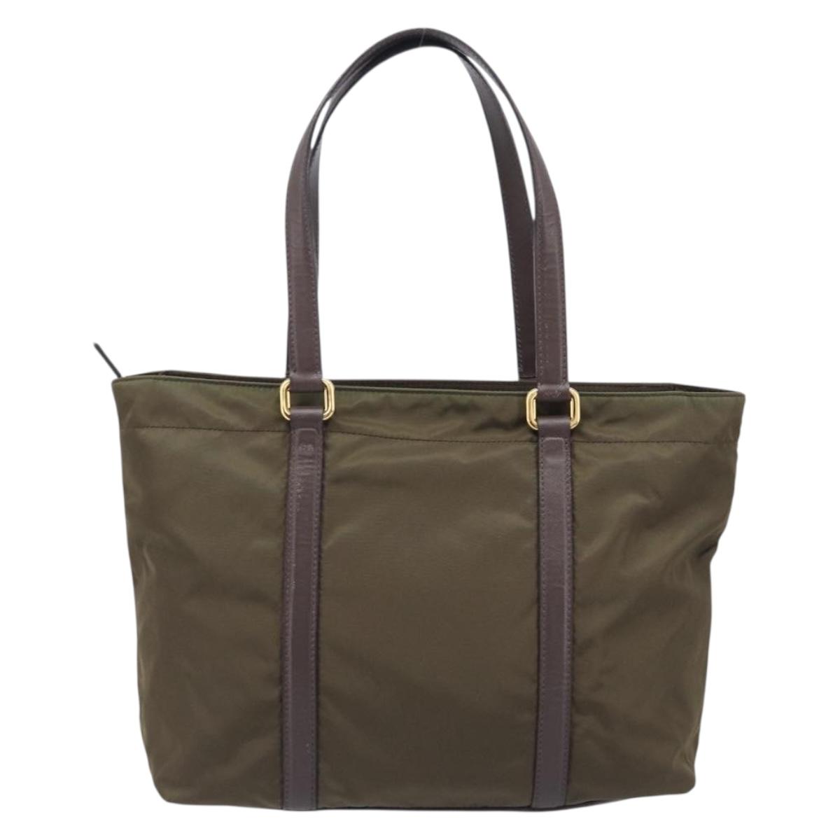 PRADA Tote Bag Nylon Green Gold Auth hk4229