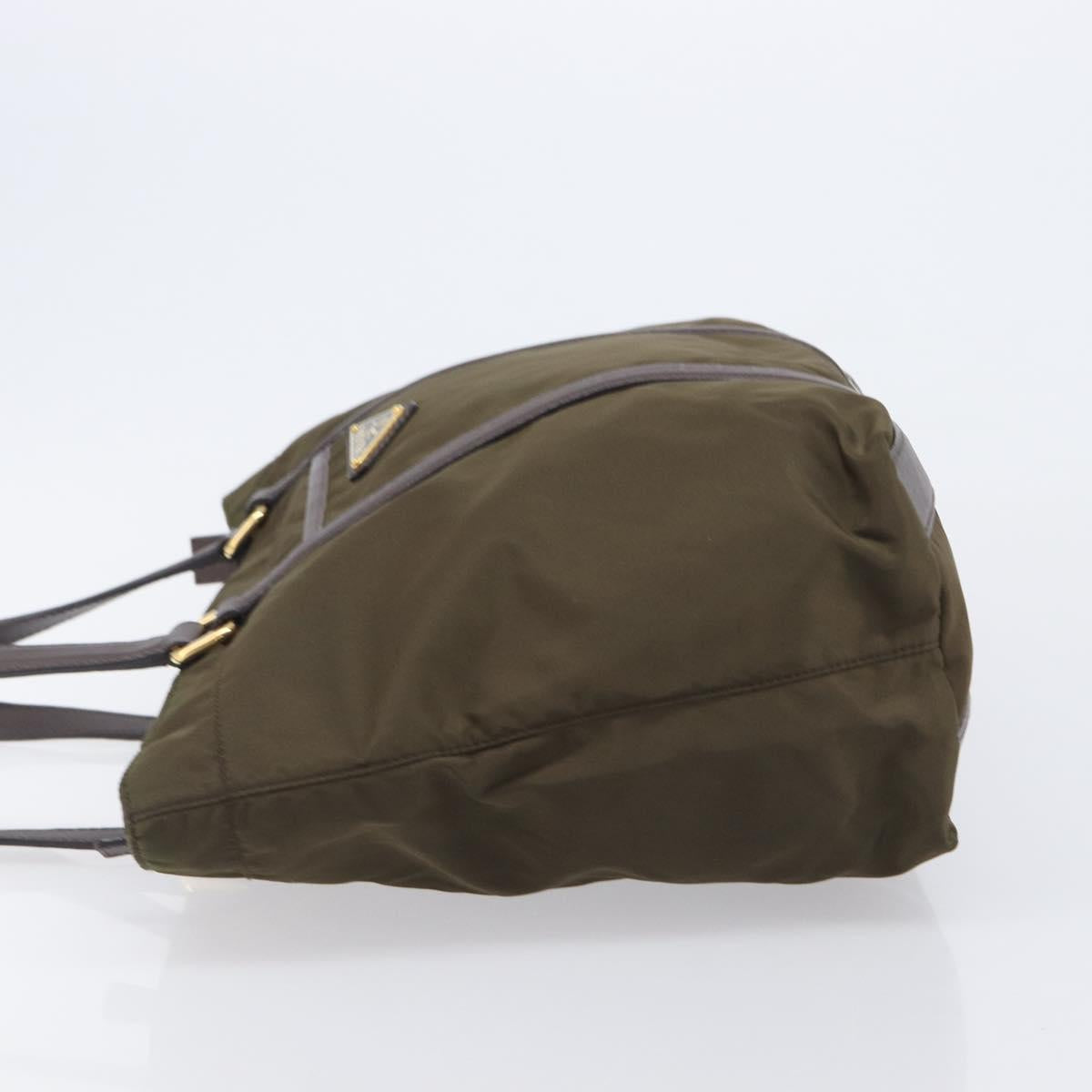 PRADA Tote Bag Nylon Green Gold Auth hk4229