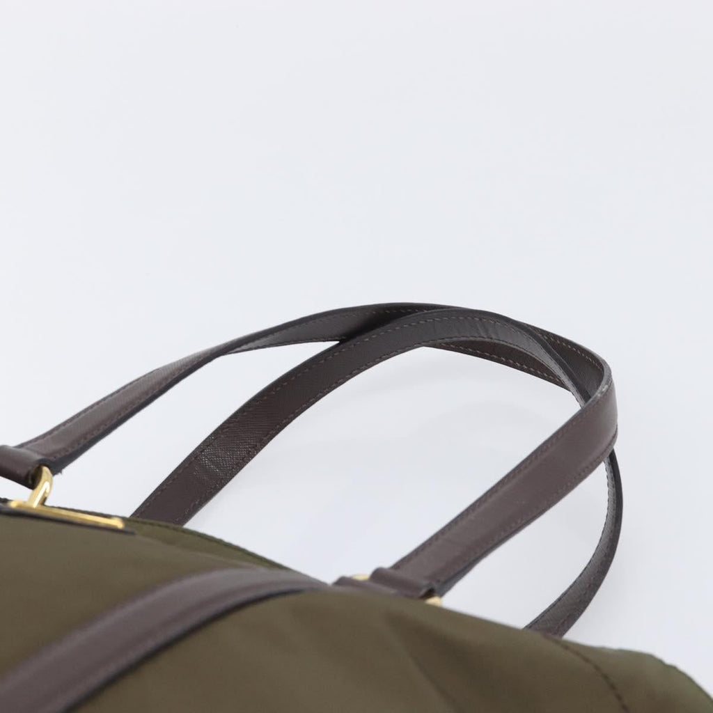 PRADA Tote Bag Nylon Green Gold Auth hk4229