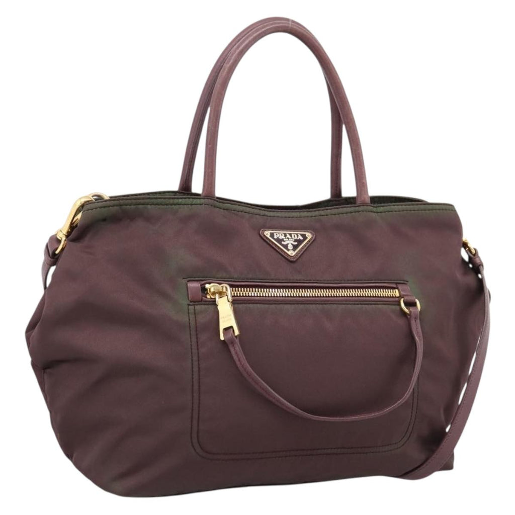 PRADA Tote Bag Nylon 2way Bordeaux Gold Auth hk4230