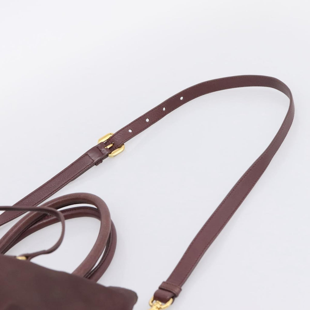 PRADA Tote Bag Nylon 2way Bordeaux Gold Auth hk4230