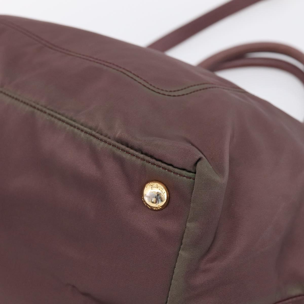 PRADA Tote Bag Nylon 2way Bordeaux Gold Auth hk4230