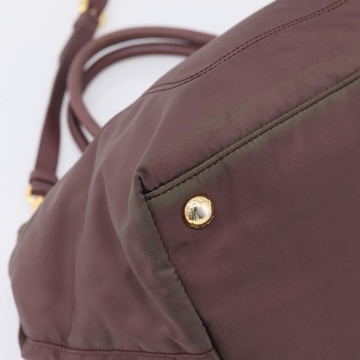 PRADA Tote Bag Nylon 2way Bordeaux Gold Auth hk4230