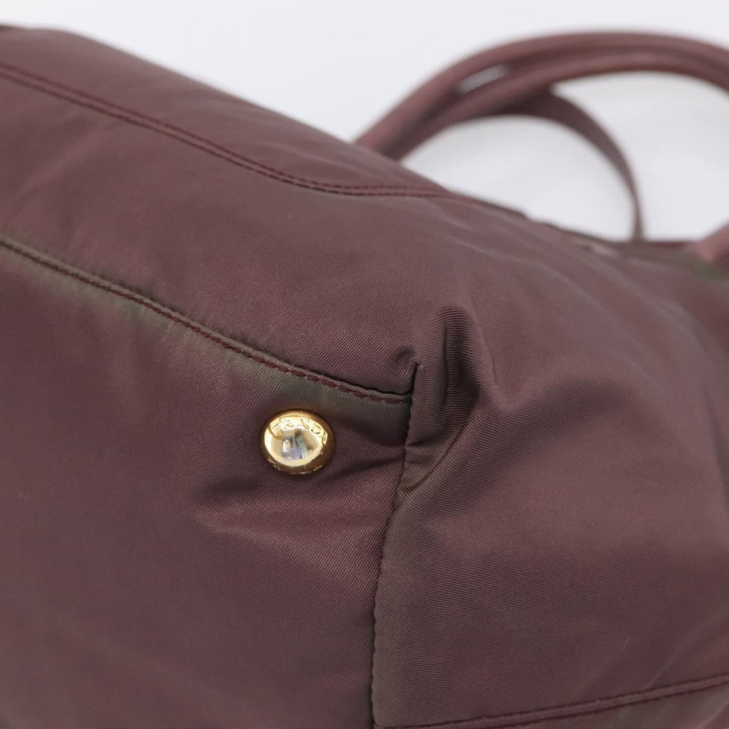 PRADA Tote Bag Nylon 2way Bordeaux Gold Auth hk4230