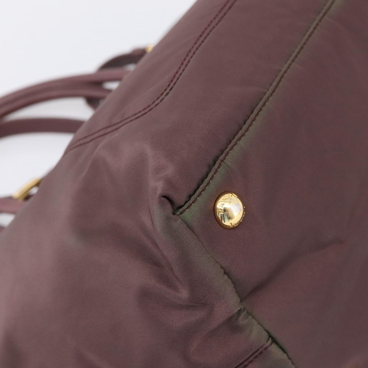 PRADA Tote Bag Nylon 2way Bordeaux Gold Auth hk4230