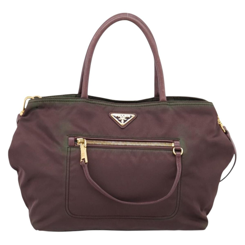 PRADA Tote Bag Nylon 2way Bordeaux Gold Auth hk4230
